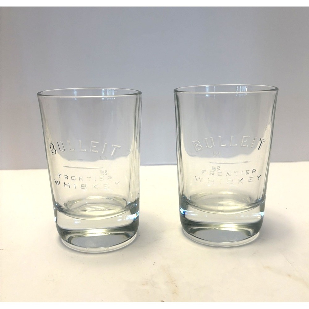 Set of 2 Bulleit Frontier Whiskey Embossed Heavy Oval Glasses 4 oz Bourbon Italy